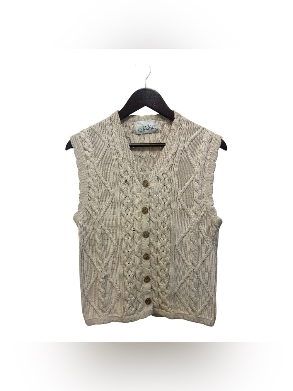 Vintage Jessie Cable-Knit Button-Front Cardigan Vest - Cream Fishermen’s Knit